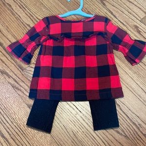 Carters 2 piece set. Buffalo plaid shirt and glittery black knit pants
